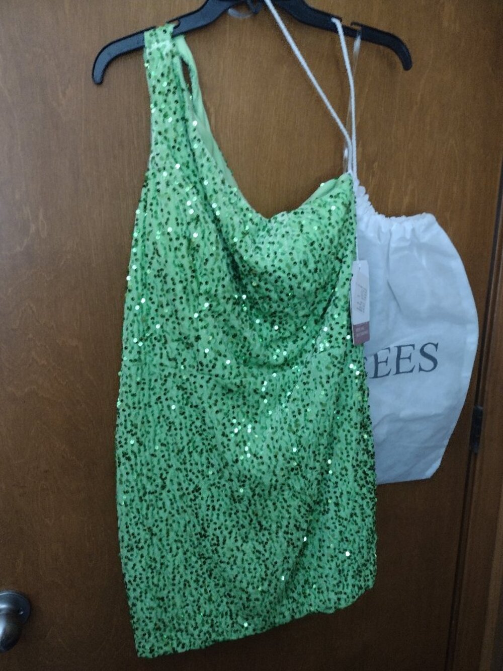 Stacees One Shoulder Lime Green Sequined Dress